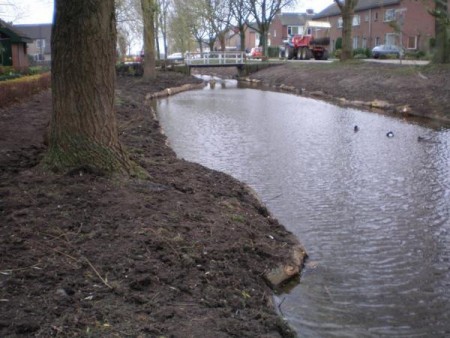 Boomstam beschoeiing geplaatst op klei grond.